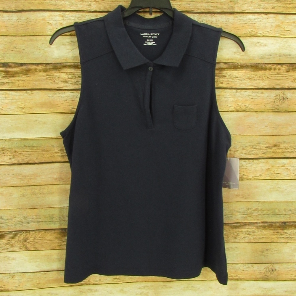 Laura Scott Navy Blue Sleeveless Knit Polo LP